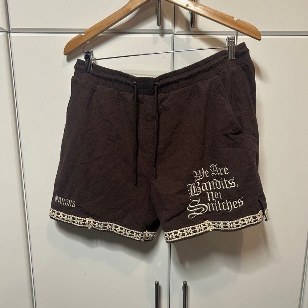 Narcos Shoe Palace Bandits Not Snitches Crochet Trim Shorts Brown Mens Large